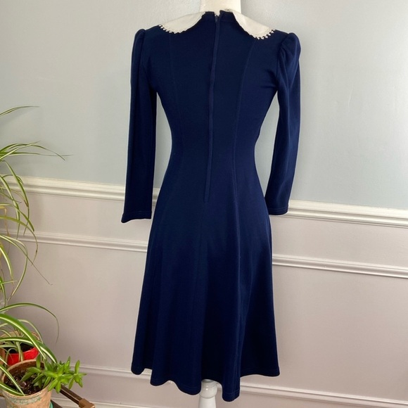 Vintage Petite Lang Midi Dress Peter Pan Collar Wednesday Addams Size 4 - Picture 8 of 14